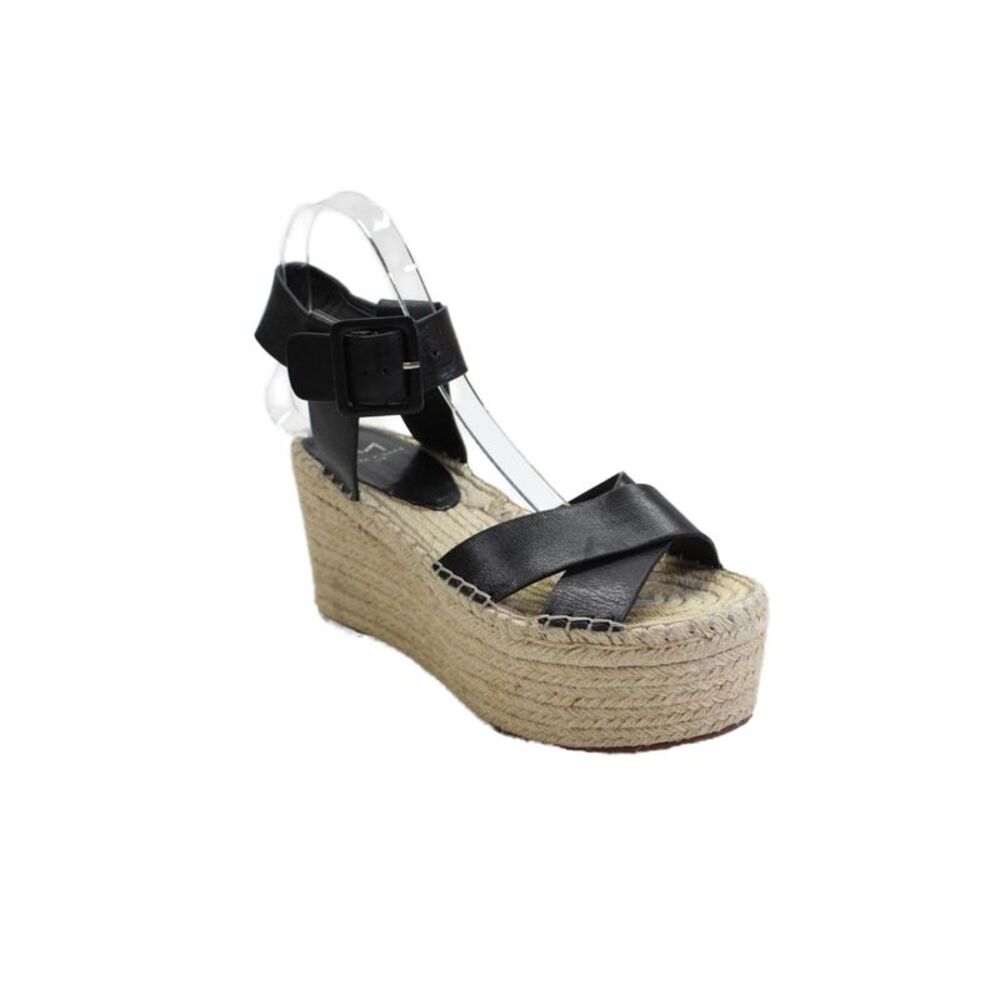 Marc Fisher LTD. Womens Leather Randall Espadrille Wedges Black Size 7 Medium
